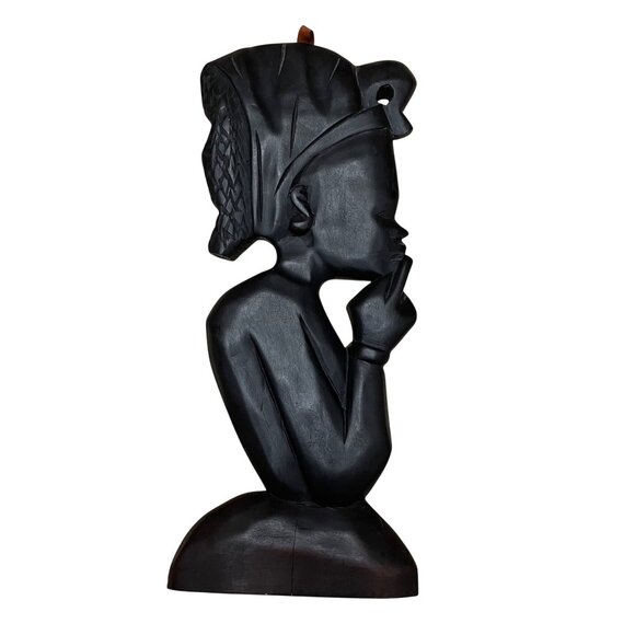 Hand-Carved African Woman Wooden Bust Sculpture 20 1/2" - Picture 2 of 5